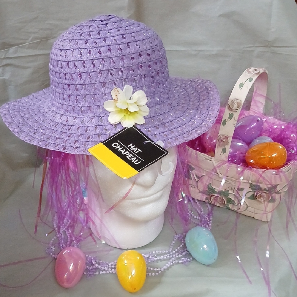 Purple Girls Eastet Hat With Flower